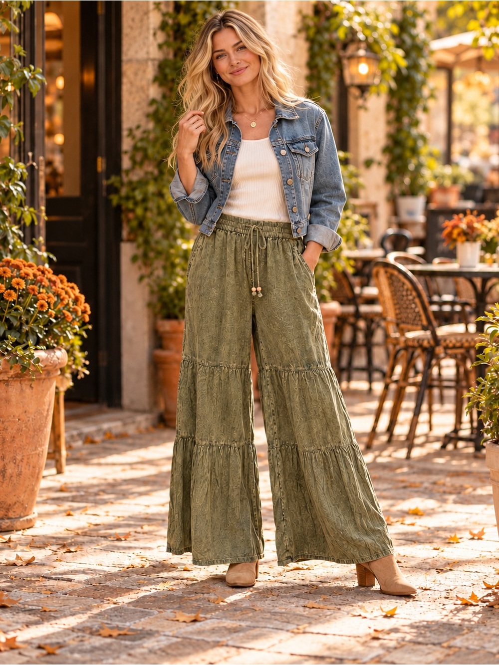 Young Threads 100% cotton Wide leg relaxed flowing fit boho acid wash style